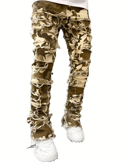 Creative Tassels Decoration Straight Fit Jeans - Men's Casual Medium Stretch Street Style Denim Pants for All Seasons