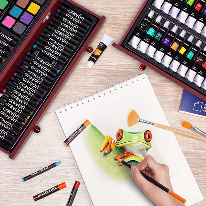 175 Piece Deluxe Art Set with 2 Drawing Pads - Professional Art Kit in Wooden Case, Includes Crayons, Acrylic Paints, Colored Pencils for Artists & Teens, Ideal for Halloween and Christmas Gifts