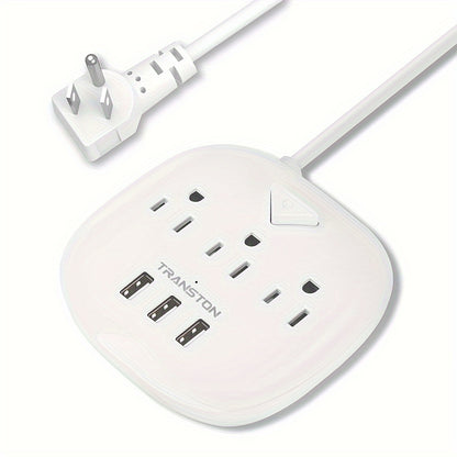 US Standard Slant Flat Plug Power Outlet – 3 Outlets & 3 USB Ports, Desktop Charging Station with 3.3ft, 5ft, 10ft Cords, Sturdy & Durable for Home, Office & Travel, Black & White