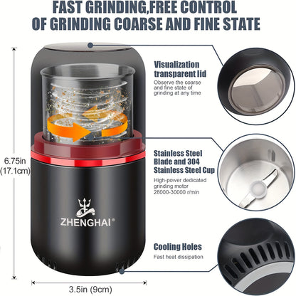 120g Extra-Large Electric Spice Grinder - Powerful Fast Grinding for Coffee, Nuts, Spices, Flower Buds - Includes Cleaning Brush
