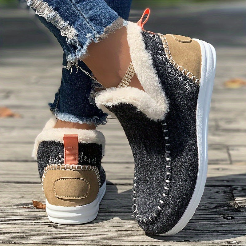 Cozy Winter Warmth Shoes - Plush Lined, Thermal Insulation, Slip-On Round Toe Outdoor Walking Shoes for Cold Weather