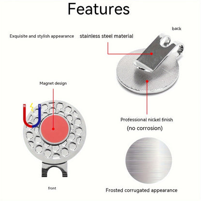 Flag Golf Ball Marker with Magnetic Hat Clip - Stainless Steel Golf Position Marker
