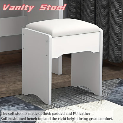 White Dressing Table with Sliding Mirror and Stool - 4 Drawers, High-End Bedroom Cabinet, Integrated Design for Small Apartments