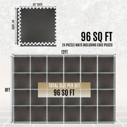 24 Tiles, 96 SQFT 1/2" Extra Thick Floor Exercise Mat – Interlocking Puzzle Mat for Home Gym, Gymnastics, and Protective Flooring (24"x24"x1/2" Each)