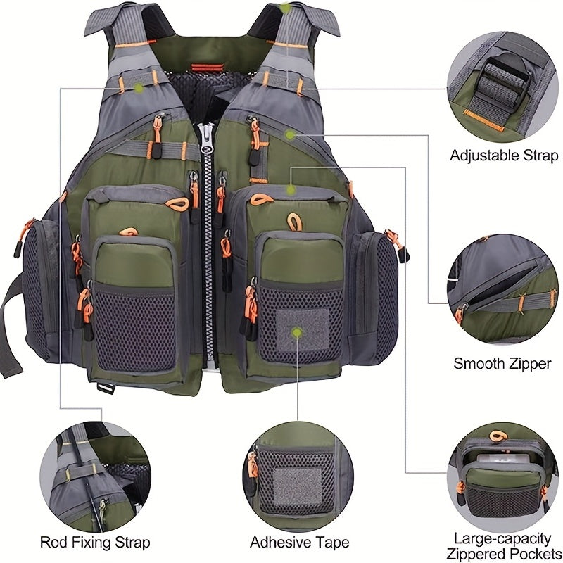 Multi-Pocket Oxford Cloth Fishing Buoyancy Vest – Breathable Mesh, Adjustable Strap, Comfortable Fit – Perfect for Fly Bass Fishing, Outdoor Activities and Water Sports for Men and Women