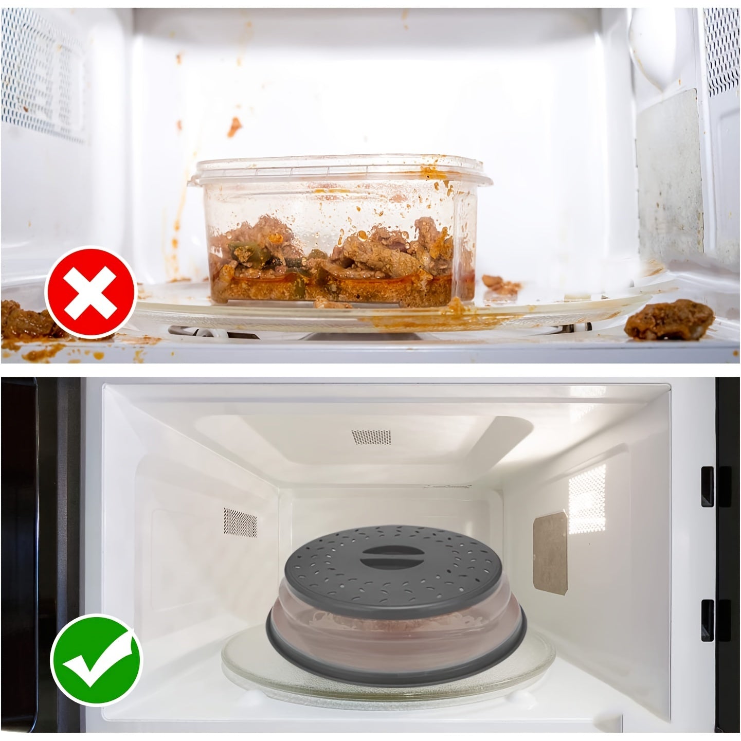 Collapsible Microwave Food Cover – 10.5 Inch Round, BPA-Free TPR with Handle, Steam Vent & Strainer for Plate Protection (Grey)