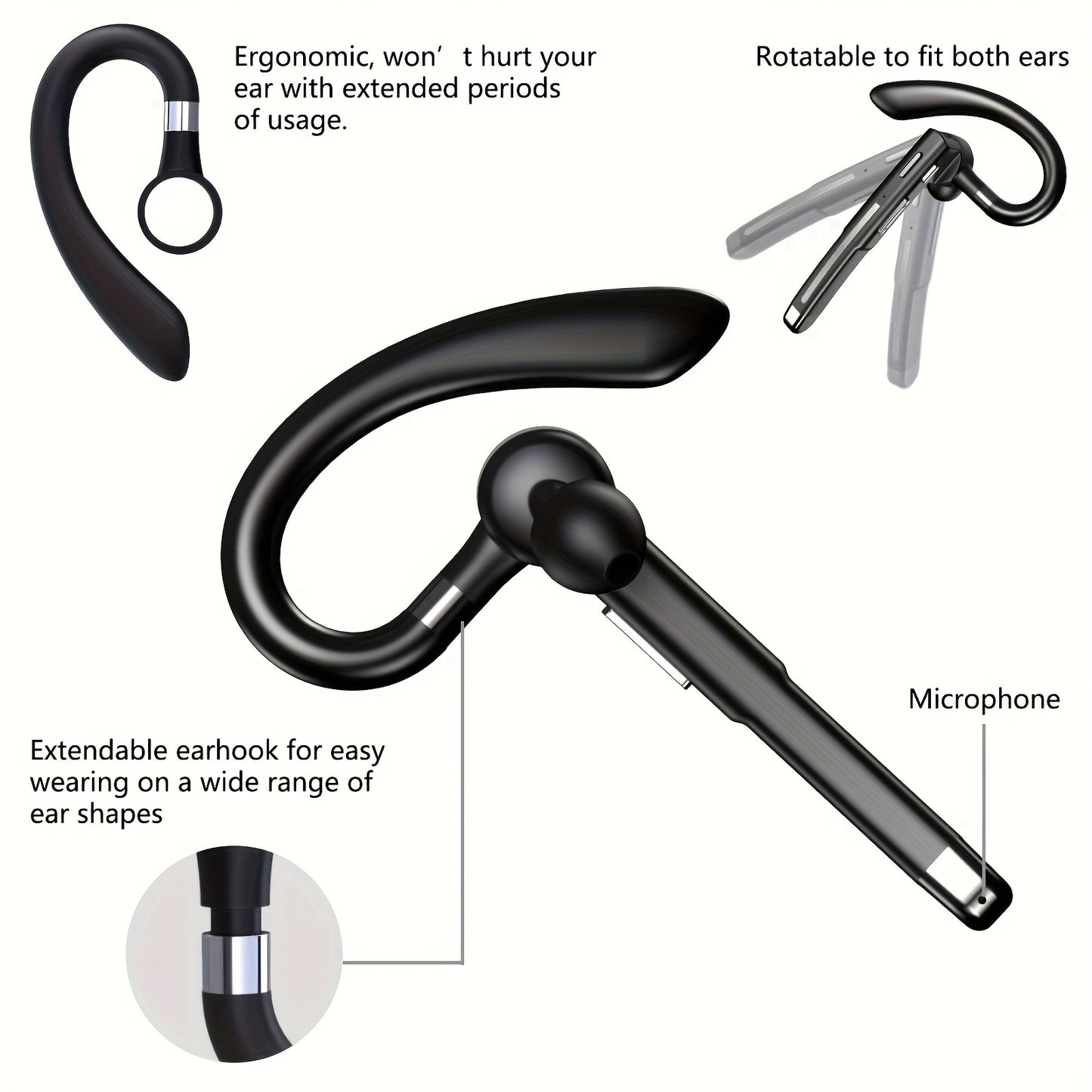 Mosyxe Wireless Business Headset - 120 Hour Standby, Built-in Microphone for iPhone & Android Phones