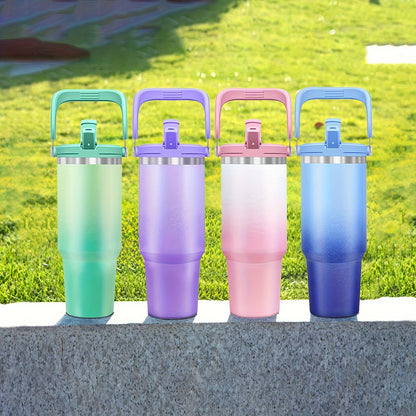 40oz Stainless Steel Roller with Portable Handle – Double Wall Vacuum Insulated with 2 in 1 Flip Straw Cover – Ideal for Hot and Cold Beverages, Sports, Outdoor Camping and Driving