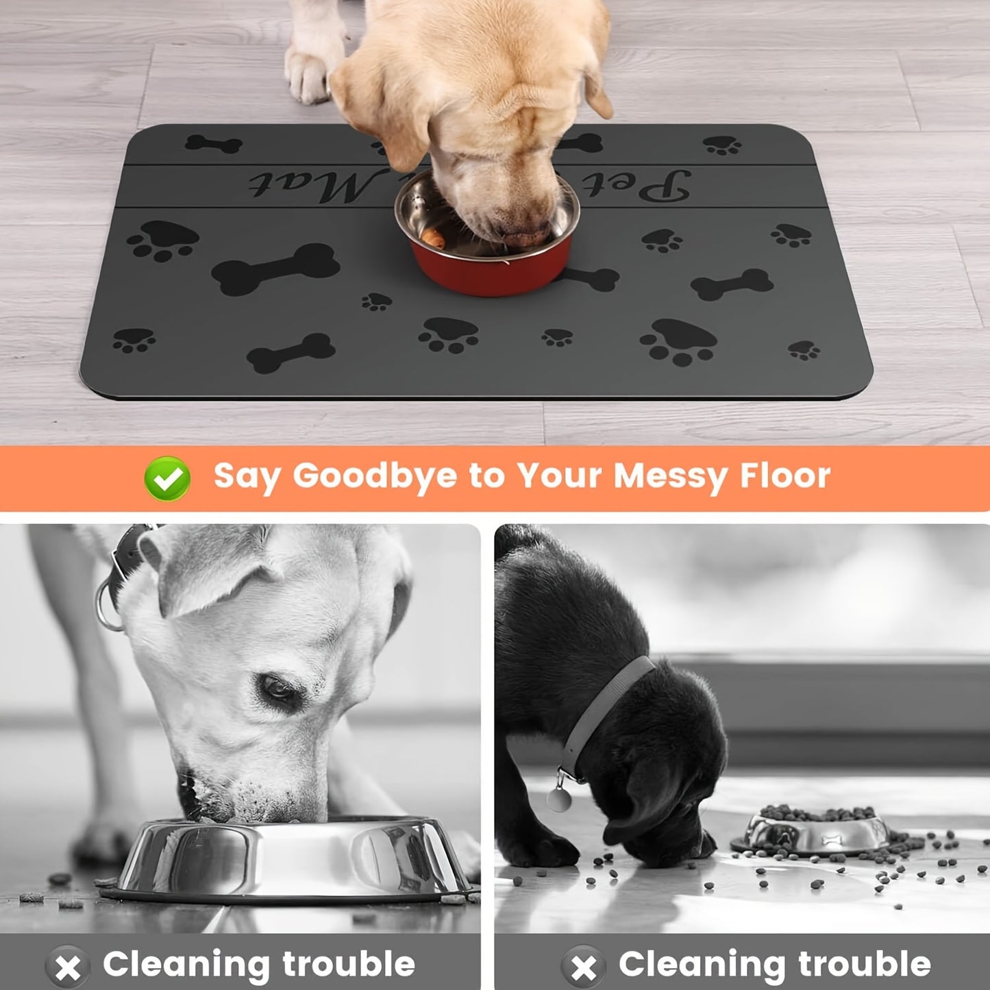 Super Absorbent Dog Bowl Mat - Quick-Dry Feeding Mat for Food and Water, Easy-Clean Dog Food Mat for Floors