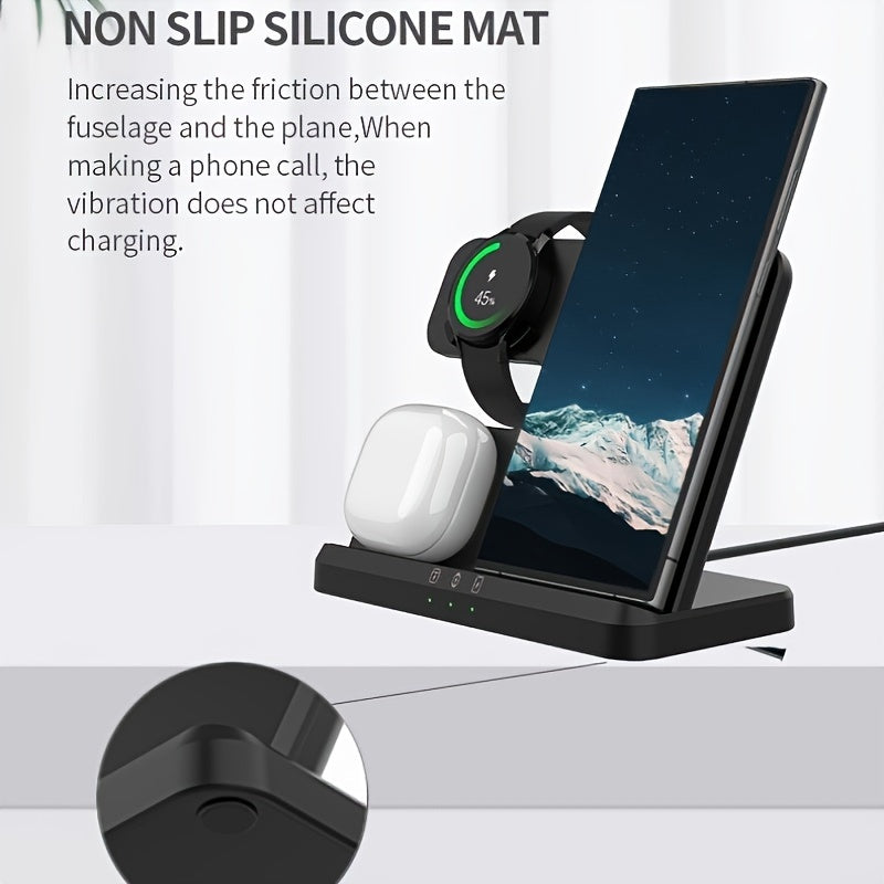 3 in 1 Fast Wireless Charger Stand - Compatible with Samsung Galaxy S24/S23 Ultra, Z Flip/Fold Series, Galaxy Watch 7/6/5 Pro, and Galaxy Buds 2 Pro