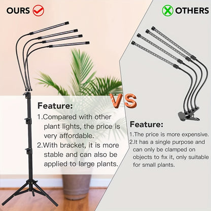 Grow Light with Stand – White & Warm White Spectrum, 10 Dimmable Brightness, 3 Timer Modes, Adjustable Gooseneck for Indoor Plant Growth