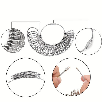 Metal Ring Sizer Measuring Tool Set - Finger Sizing Gauge for Women & Men, US Sizes 0-13 Including Half Sizes