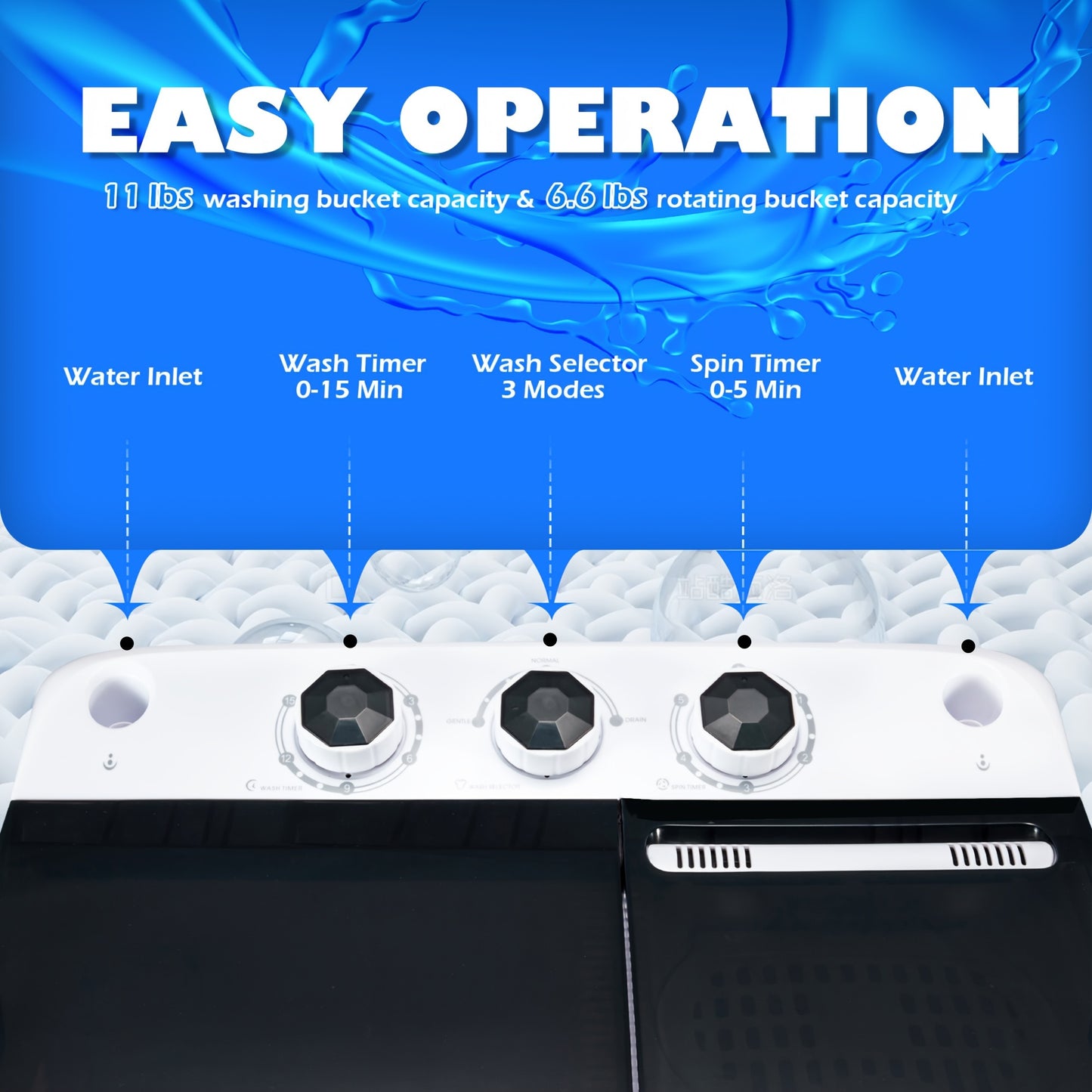 Homguava 17.6Lb Portable Twin Tub Washing Machine – With Gravity Drain Pump – Ideal for Apartments, Dorms, RVs