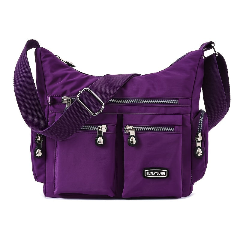 Waterproof Nylon Crossbody Bag for Women - Trendy Zipper Purse with Letter Patch