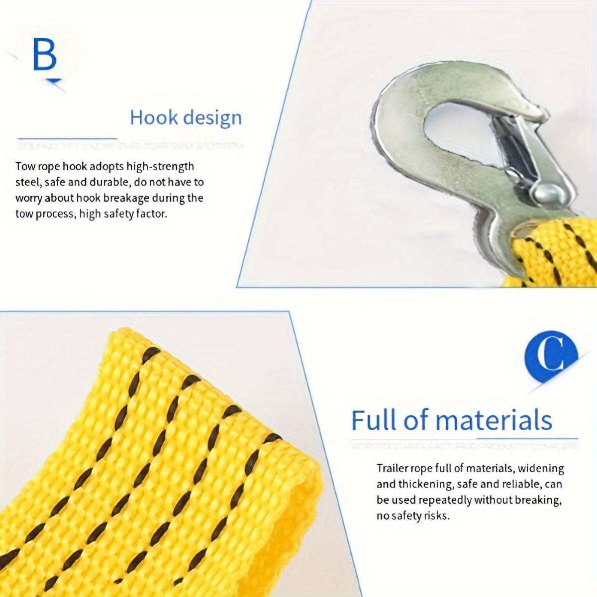 Heavy-Duty Towing Rope – 153.9 Inches, Nylon with High Tensile Strength, Emergency Vehicle Recovery Rope with Storage Bag