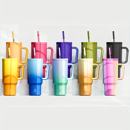 Meoky 40oz Stainless Steel Travel Mug – Insulated Handle Mug with Leakproof Lid and Straw, Ideal for Outdoor Camping, Hiking, and Car Travel - Covered Thermos.