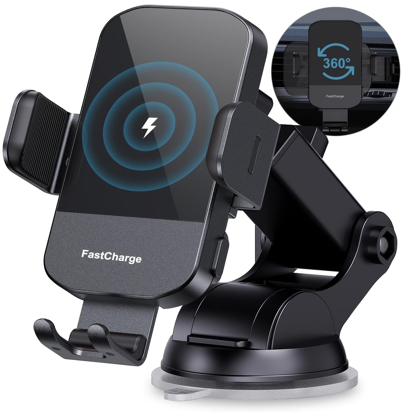 CHGeek Wireless Car Charger - 15W Fast Charging Auto Clamping Phone Mount and Holder, Fits iPhone 15/14/13/12/11 Pro Max Xs, Samsung Galaxy S24/S23/S22/S21/S20/S10+, Black