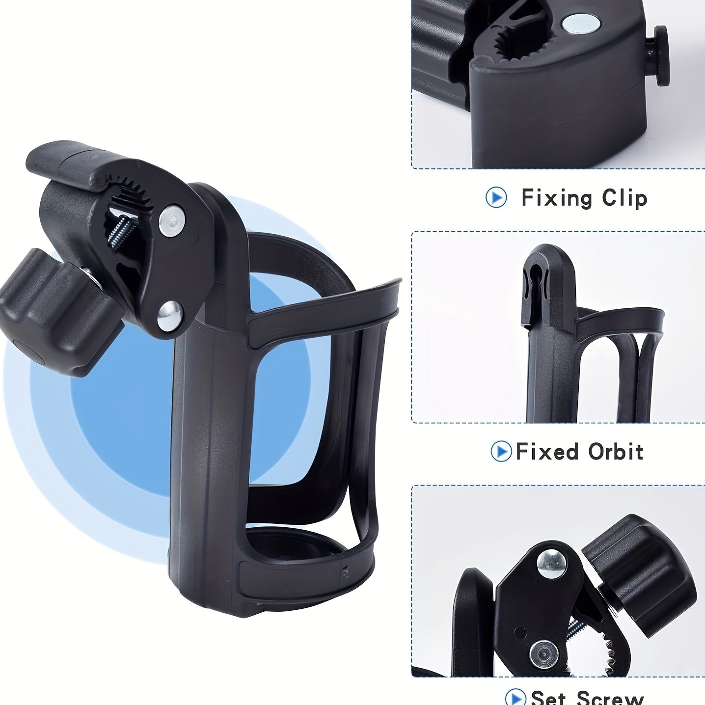 2-Pack Universal Rotatable Bike Cup Holders - 360-Degree Adjustable, Elastic Fixation for Bicycles, Strollers, Scooters, Wheelchairs - Durable and Space-Saving
