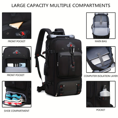 50L Spacious Hiking Travel Backpack - Multi-Functional, Water-Resistant, with Shoe Compartment, Laptop Sleeve, Ventilated Ergonomic Design - Ideal for Outdoor Camping, Sports and Adventures