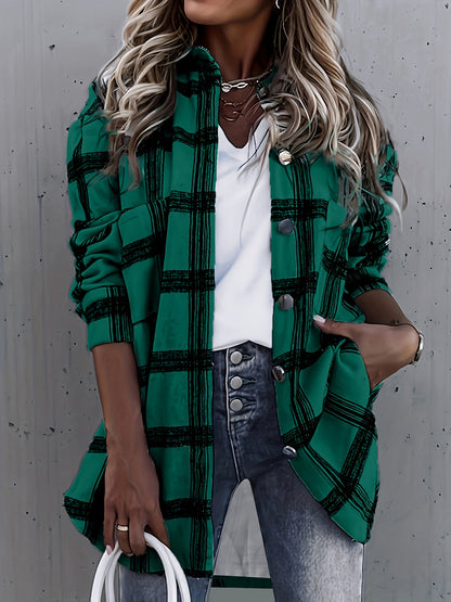 Timeless Plaid Shacket Jacket – Stylish Button-Front Outerwear for Women – Cozy, Versatile & Trendy Long Sleeve Clothing
