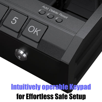 Biometric Gun Safe – Quick-Access Handgun Storage Box with Fingerprint, Keypad, and Keys – Firearm Safety Device for Home, Bedside, Nightstand, and Car