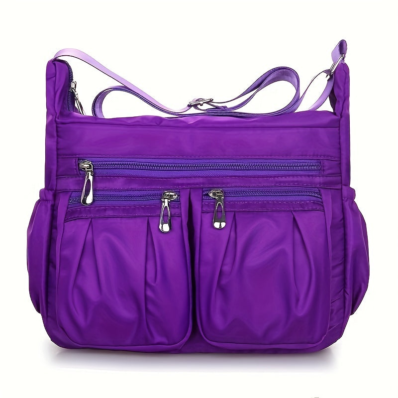 Waterproof Nylon Crossbody Bag for Women - Multi-Compartment Shoulder Purse with Zipper, Casual Everyday Bag for Middle-Aged and Elderly