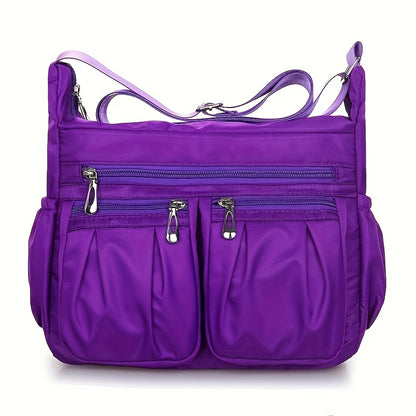 Waterproof Nylon Crossbody Bag for Women - Multi-Compartment Shoulder Purse with Zipper, Casual Everyday Bag for Middle-Aged and Elderly