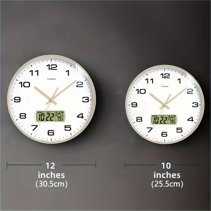 TIMESS Calendar Display Analog Wall Clock – 10/12/14 inch Silent 4-Color Large Dial with Perpetual Calendar & Fahrenheit Temperature, for Bedroom, Office, School Decor