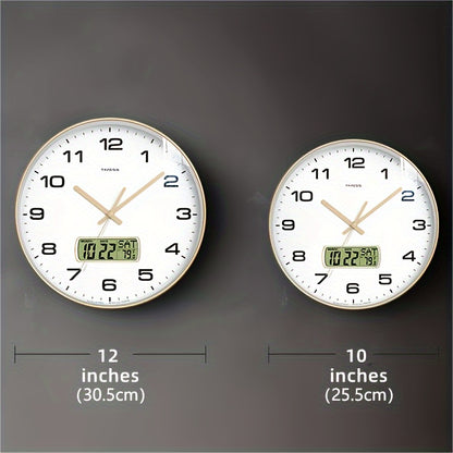 TIMESS Calendar Display Analog Wall Clock – 10/12/14 inch Silent 4-Color Large Dial with Perpetual Calendar & Fahrenheit Temperature, for Bedroom, Office, School Decor