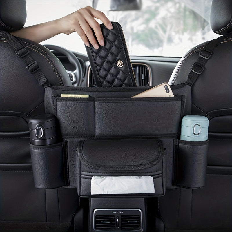 Faux Leather Car Seat Organizer – Multi-Pocket Storage Pouch with Handheld Design – Vehicle Interior Organization