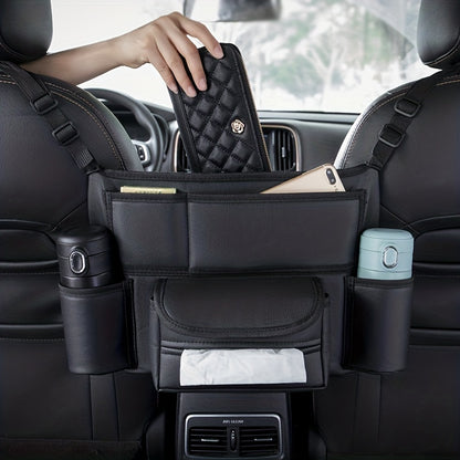 Faux Leather Car Seat Organizer – Multi-Pocket Storage Pouch with Handheld Design – Vehicle Interior Organization