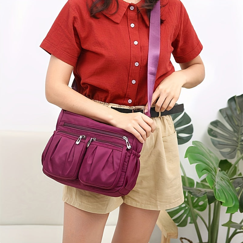 Women's Casual Ruched Crossbody Bag - Large Capacity Nylon Shoulder Bag