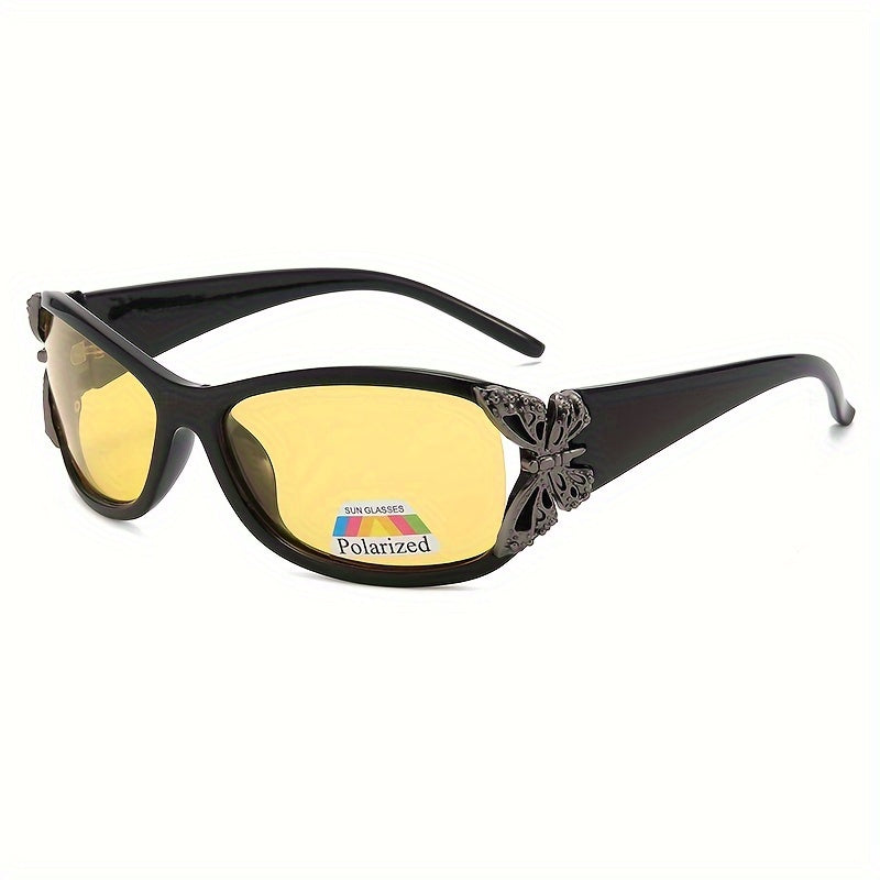 Y2K Polarized Butterfly Sunglasses for Women - Vintage Wrap-Around Sun Shades for Driving & Beach Parties