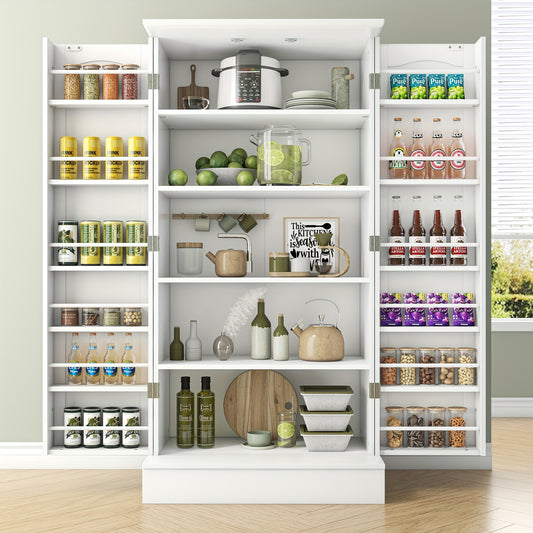 47 Inch White Kitchen Pantry Storage Cabinet – Freestanding Pantry with Doors & Adjustable Shelves, Buffet Cupboard for Kitchen, Living Room, Dining Room