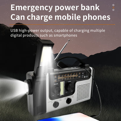 Solar & Hand Crank Emergency Radio – AM/FM/SW Bands, LED Flashlight, SOS Alarm, Phone Charger for Outdoor Survival