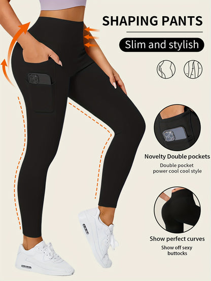 Solid Color Yoga Pants with Pocket – High-Stretch Fitness Leggings for Running and Sports – Women's Activewear