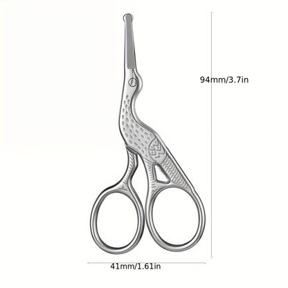 Stainless Steel Rounded Tip Nose Hair Scissors – Heron-Shaped Groomers for Eyebrows, Nose, Beard, and Ears, Professional Facial Hair Trimming for Daily Use