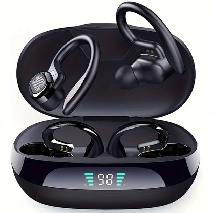 True Wireless Earbuds – TWS Earphones with Mic, Sport Earhook Headset, Stereo In-Ear Headphones with LED Display Charging Case