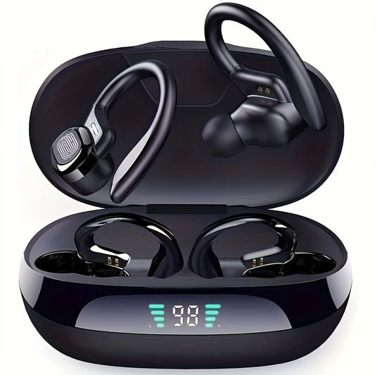True Wireless Earbuds – TWS Earphones with Mic, Sport Earhook Headset, Stereo In-Ear Headphones with LED Display Charging Case
