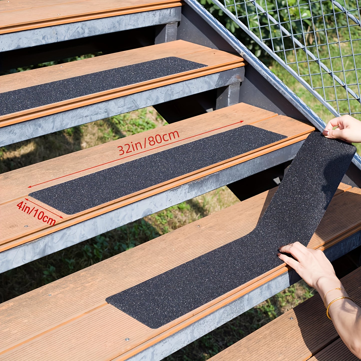 10 Pack Non-Slip Outdoor Stair Treads – Heavy-Duty Rubber Traction Grip Tape for Stairs & Decks