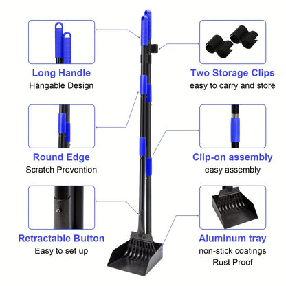 Ultimate Pet Pooper Scooper Set - Adjustable Stainless Steel Long Handle, Durable Tray and Rake - Easy Pick-Ups for Large, Medium, Small Dogs - Convenient, Sanitary, Easy to Clean