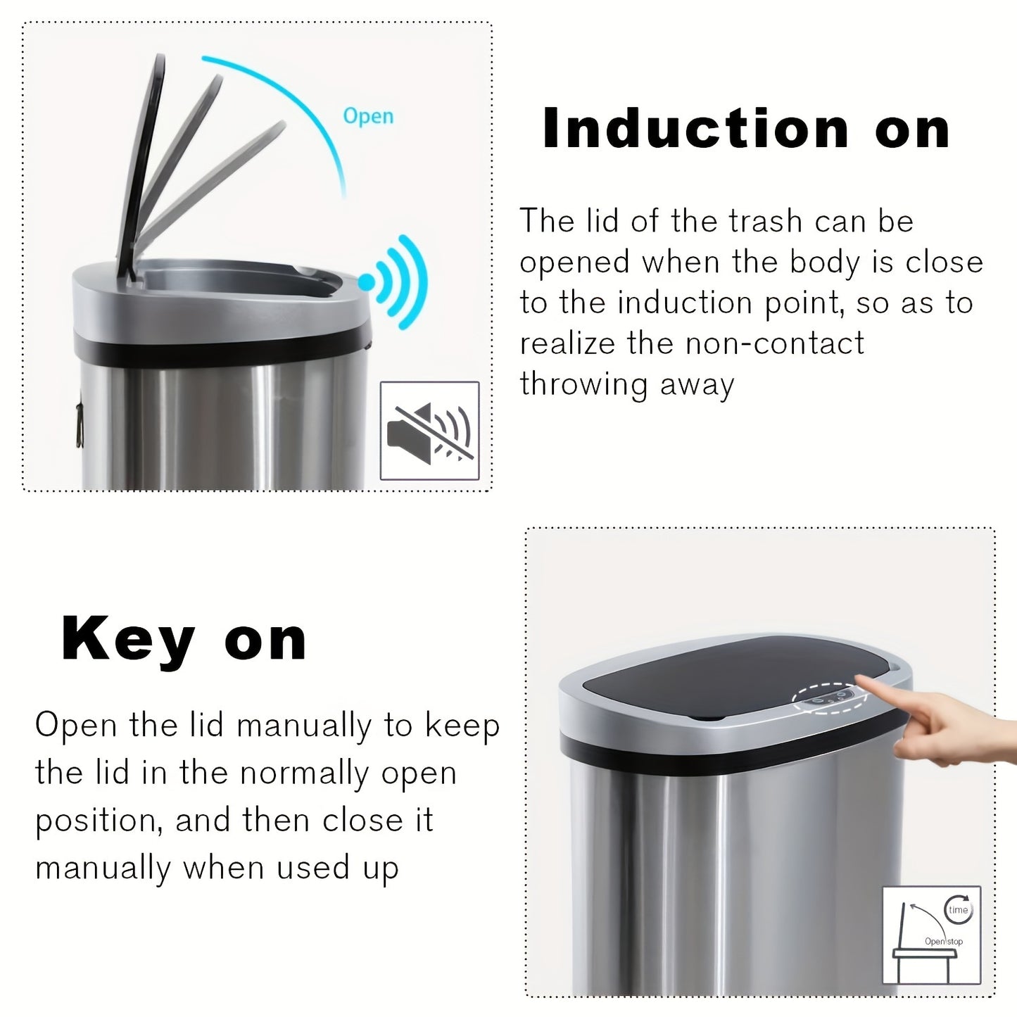 13 Gallon Touchless Trash Can - Automatic Motion Sensor Kitchen Garbage Bin, Stainless Steel with Lid, Anti-Fingerprint and Mute Design, 50L Waste Bin for Office, Bedroom, Living Room