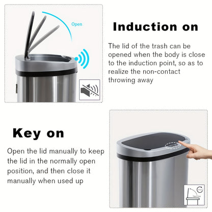 13 Gallon Touchless Trash Can - Automatic Motion Sensor Kitchen Garbage Bin, Stainless Steel with Lid, Anti-Fingerprint and Mute Design, 50L Waste Bin for Office, Bedroom, Living Room