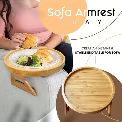 Foldable Bamboo Sofa Armrest Tray – Instant & Stable End Table for Sofa, 9.84" x 5.12", No Power Required, Hardwood Construction