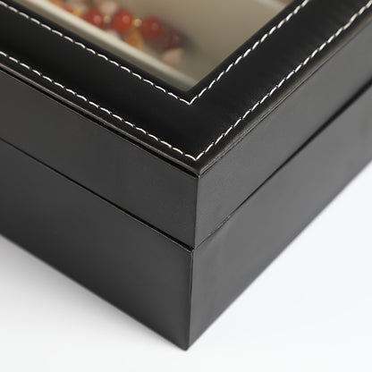 PU Leather Eyeglass Storage Box - Rectangular Organizer Case with Fabric Interior and Secure Closure for Glasses, Watches, and Jewelry