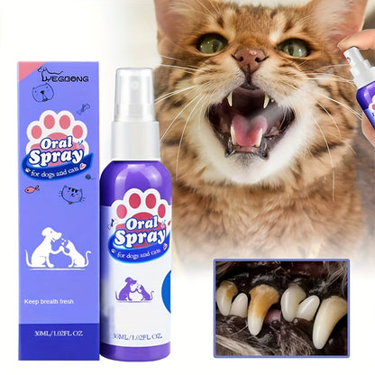 Cat and Dog Teeth Cleaning Spray - 30ml Oral Care Spray for Removing Stains and Freshening Breath, Pet Dental Cleaner