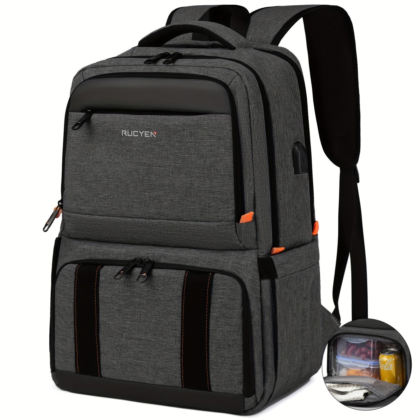 RUCYEN Insulated Lunch Backpack - Cooler Lunch Box for Men & Women, 15.6" RFID Blocking Laptop Backpack with USB Port for Work, Travel, Picnics and Hiking