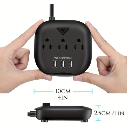 US Standard Slant Flat Plug Power Outlet – 3 Outlets & 3 USB Ports, Desktop Charging Station with 3.3ft, 5ft, 10ft Cords, Sturdy & Durable for Home, Office & Travel, Black & White