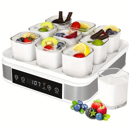 9 Cup Automatic Greek Yogurt Maker - Temperature and Time Control, Glass Jars for Easy Cleaning, Perfect for Homemade Yogurt and Healthy Snacks