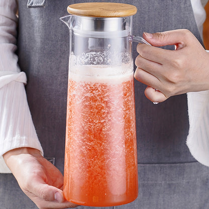 Water Pitcher with Lid – 37.1oz/54.1oz Heavy Duty Drink Pitcher – Stainless Steel or Wooden Lid – Ideal for Juice, Bubble Tea, Summer Drinks – Kitchen and Home
